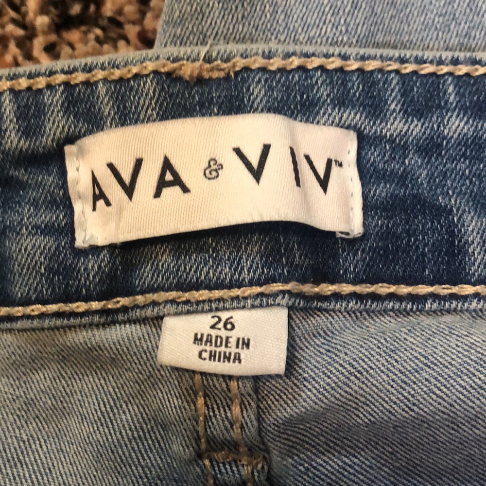 AVA & VIV Mid Rise Skinny Raw Hem Factory Distressed Plus Size Jeans  | NWT - Picture 8 of 10